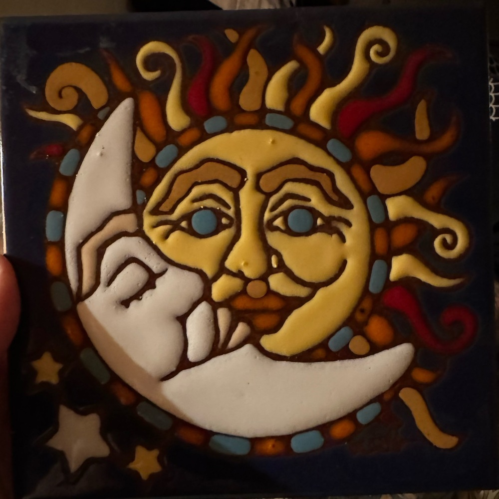 Celestial sun moon star sky tile 6x6 - 1990s lunar horoscope whimsigoth EUC